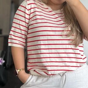 H&M Red and Cream Striped Long Sleeve Tee